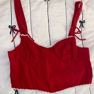 Red Cropped Top with Bow Straps